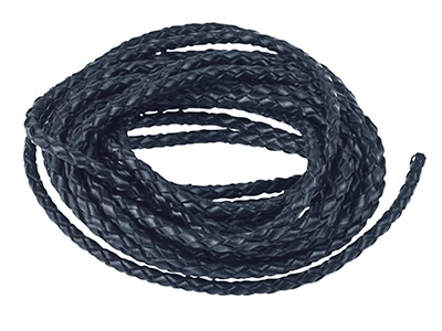 Geflochtenes Lederband, Rund, Durchmesser 3 mm, Länge 1 x 3 meter, Schwarz - Standard Bild - 2