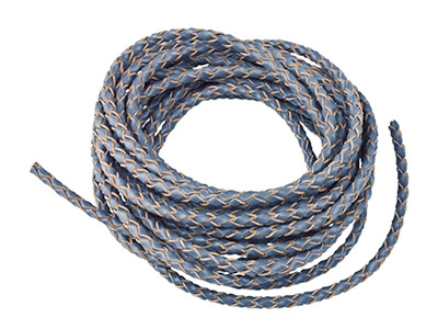 Geflochtenes Lederband, Rund, Durchmesser 3 mm, Länge 1 x 3 meter, Grau - Standard Bild - 2