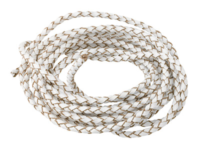 Geflochtenes Pu-lederband, Rund, Durchmesser 3 mm, Länge 1 x 3 meter, Weiß - Standard Bild - 2