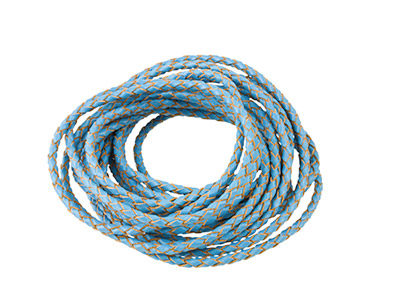Geflochtenes Lederband, Rund, Durchmesser 3 mm, Länge 1 x 3 meter, Blau - Standard Bild - 2