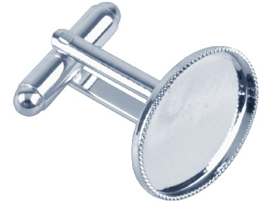 Silberbeschichteter Manschettenknopf Mit Milgrain-rand, 13 x 18 mm, Oval, 6er-pack - Standard Bild - 1