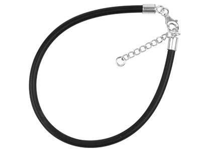 Gummi-armband Mit Verlängerungskette, Verschluss Aus Sterlingsilber, Schwarz - Standard Bild - 1