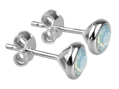 Geburtsstein-ohrringe Aus Sterlingsilber, Monat Oktober, 4mm, Kristall- Weier Opal