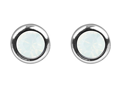 Geburtsstein-ohrringe Aus Sterlingsilber, Monat Oktober, 4 mm, Kristall - Weißer Opal - Standard Bild - 2